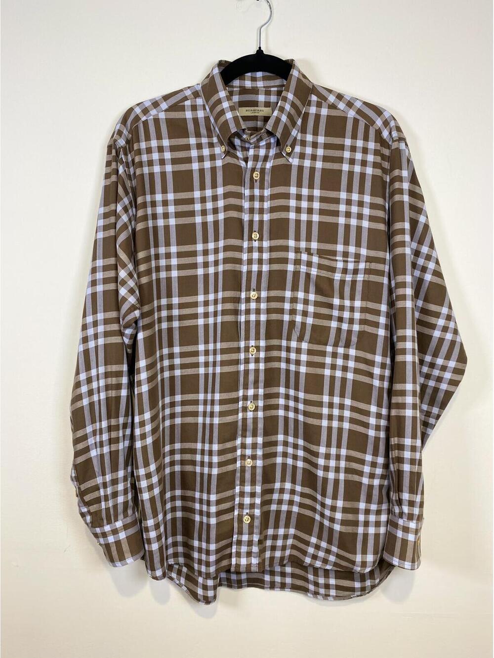 Burberry London Brown and Pale Blue Plaid Button-Down Shirt Size M